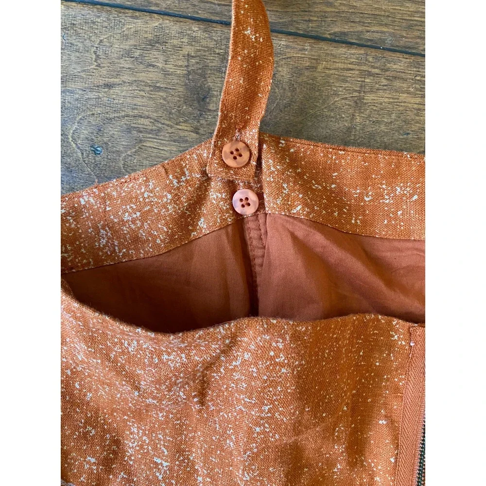 Peruvian Connection linen blend orange strapless‎ mini dress Sz 14 Pockets